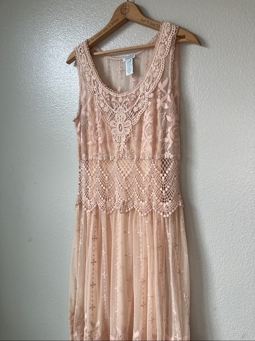 Sundance Love Always Peach Lace Crochet scalloped hem embroidered dress sz 10